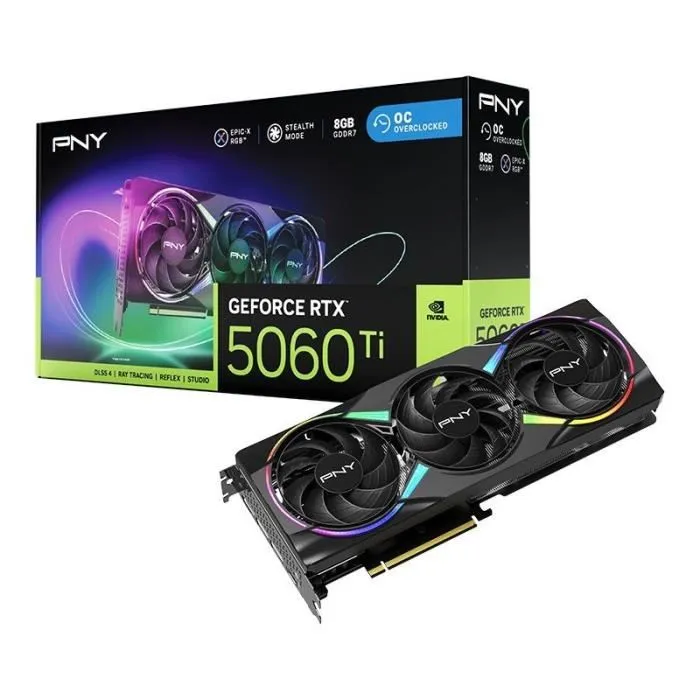 PNY - Carte graphique GeForce RTX 5060 Ti - 8 Go - ARGB Overclocked Triple Fan DLSS 4