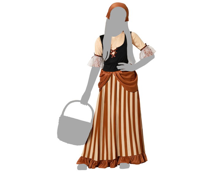 Déguisement Servante Médiévale Marron pour Fille 10-12 Ans avec Diadème et Robe Longue - Taille Enfant