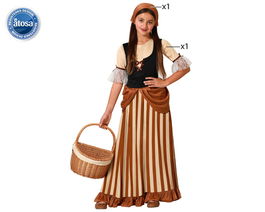 Déguisement Serveuse Moyen Âge pour Fille 10-12 Ans, Robe Longue Marron avec Diadème en Polyester