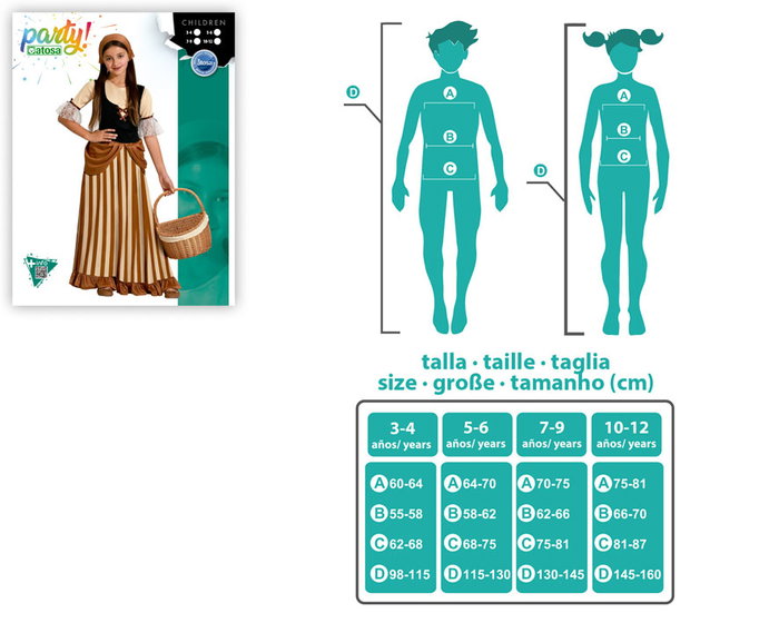 Déguisement Servante Médiévale Marron pour Fille 10-12 Ans avec Diadème et Robe Longue - Taille Enfant