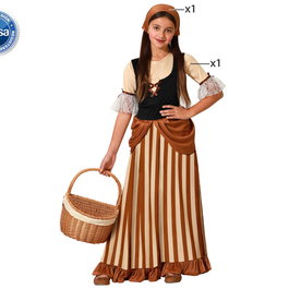 Déguisement Servante Médiévale Marron pour Fille 10-12 Ans avec Diadème et Robe Longue - Taille Enfant