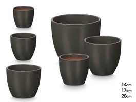 Ibergarden Lot de 3 pots bombés 14, 17 et 22 cm anthracite mat en argile