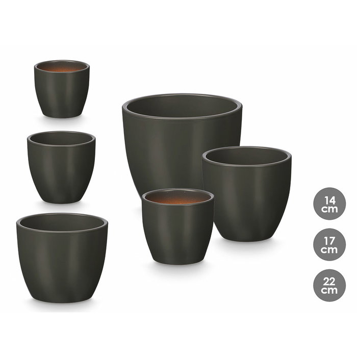 IBERGARDEN Set de 3 pots de fleurs bombés anthracite mat