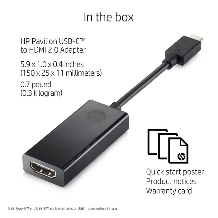 HP Adaptateur USB-C vers HDMI 2.0 Noir