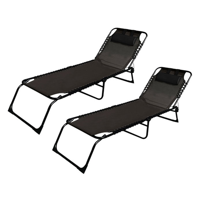 Marbueno Pack de 2 Tumbonas Pliables Acier Coussin Jardin Piscine 190x58x27 Noir MARBUENO SUMMER 10004X2