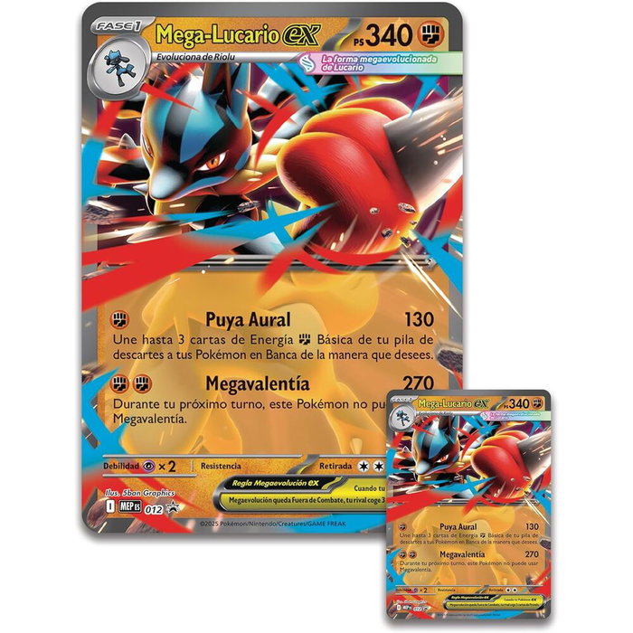 POKEMON JEU DE CARTES - Blister Mega Lucario EX - 5 paquets TCG + carte promo + figurine + carte géante + code JCC Pokemon Live - Version espagnol POKEMON JEU DE CARTES - Blister Mega Lucario EX - 5 paquets TCG + carte promo + figurine + carte géante + code JCC Pokemon Live - Version espagnol