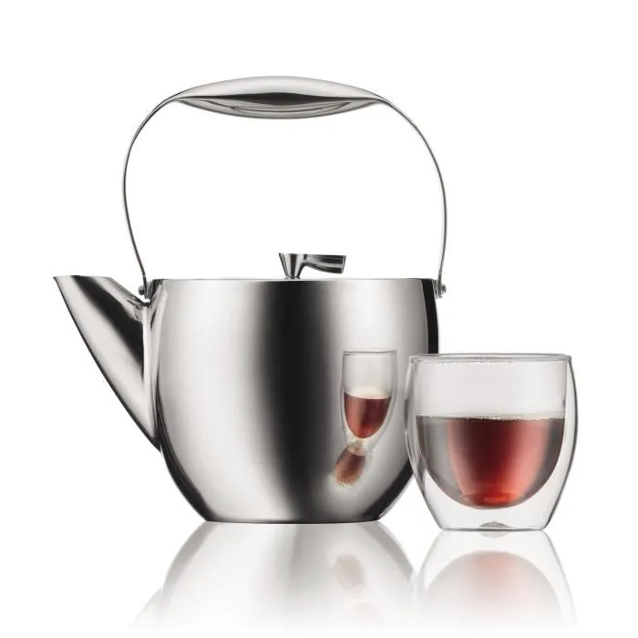 Bodum Columbia - Théière à piston avec filtre inox amovible - 1.5 litre - Brillant - Élégante et pratique pour infusion de thé en vrac