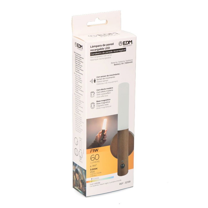 EDM Product Lampe LED avec Capteur de Mouvement EDM 32158 Rechargeable Marron EDM Product Lampe LED avec Capteur de Mouvement EDM 32158 Rechargeable Marron