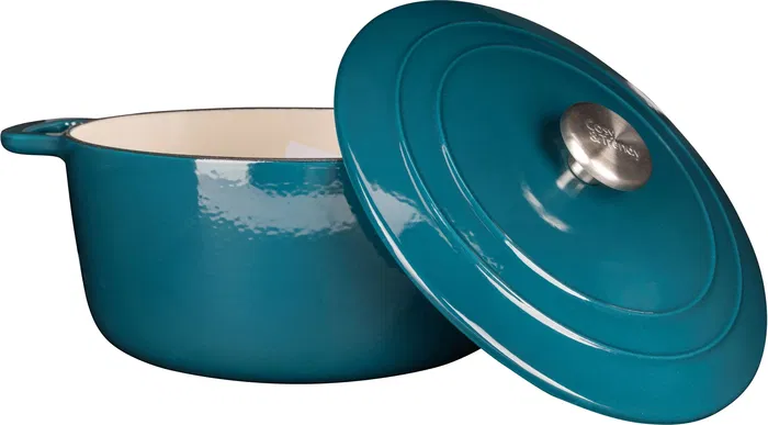 Cosy & Trendy Fontestic - Cocotte en fonte émaillée, diamètre 28 cm - 6,15 L - Bleu - Compatible tous feux dont induction