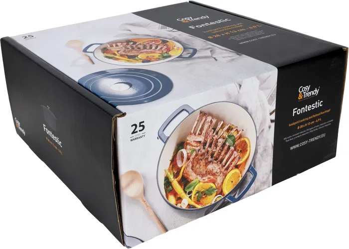 Cosy & Trendy Fontestic - Cocotte en fonte émaillée, diamètre 28 cm - 6,15 L - Bleu - Compatible tous feux dont induction