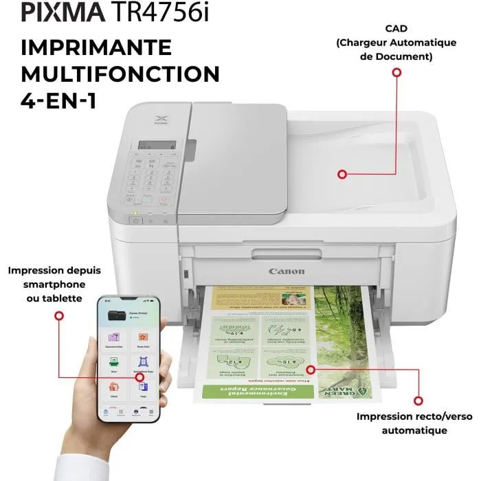 Canon PIXMA TR4756i - Imprimante multifonction jet d'encre - Impression, copie, numérisation - Noir et blanc jusqu'à 8,8 ppm - Avec WiFi
