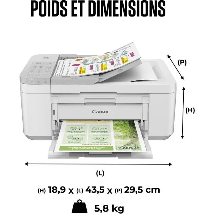 Canon PIXMA TR4756i - Imprimante multifonction jet d'encre - Impression, copie, numérisation - Noir et blanc jusqu'à 8,8 ppm - Avec WiFi