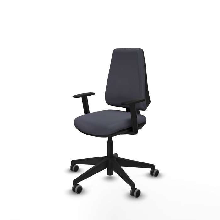 Chaise Elche Contact permament de base Tissu Gris foncé Base pyramidale noire Accoudoir 1D Sans appui-tête Roulettes 65mm pour moquette