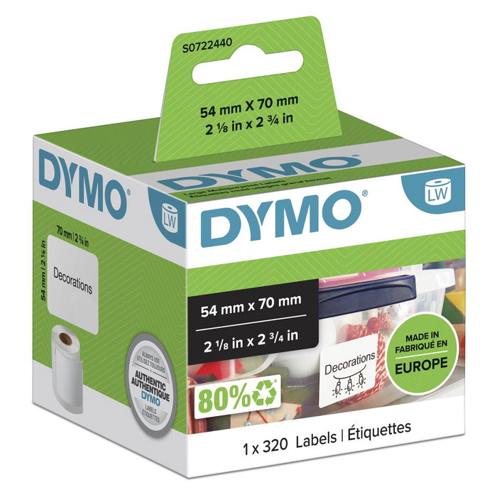 Dymo Étiquettes Polyvalentes 54 x 70 mm, 320 unités Dymo Étiquettes Polyvalentes 54 x 70 mm, 320 unités