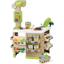 Smoby - Fresh Market - Marchande jouet représentant un magasin bio avec caisse, fruits, légumes, balance mécanique et distributeur vrac - Jeu d'imitation dès 3 ans