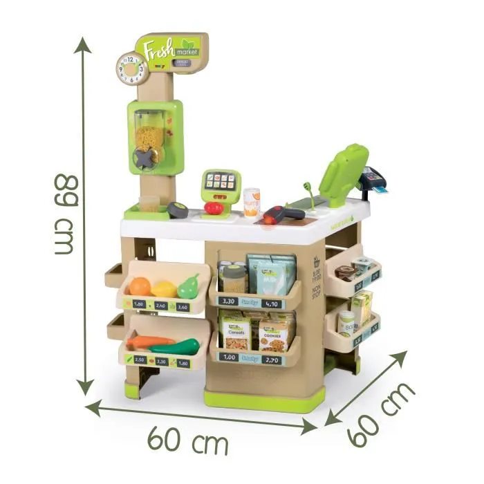 Smoby - Fresh Market - Marchande jouet représentant un magasin bio avec caisse, fruits, légumes, balance mécanique et distributeur vrac - Jeu d'imitation dès 3 ans