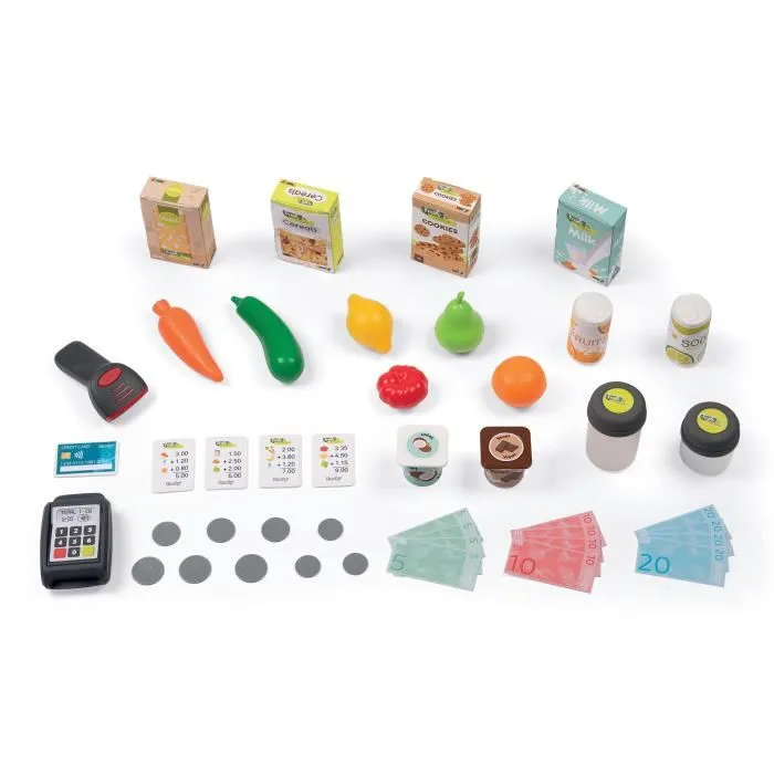 Smoby - Fresh Market - Marchande jouet représentant un magasin bio avec caisse, fruits, légumes, balance mécanique et distributeur vrac - Jeu d'imitation dès 3 ans