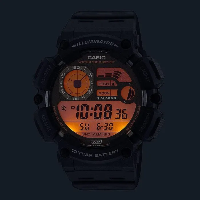 Casio WS-1500H - Montre digitale mixte noire étanche - Quartz - Indicateur de phase lunaire, minuterie de pêche, chronomètre - Eclairage LED - Etanche 10 bars - Autonomie 10 ans