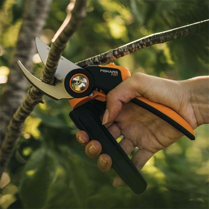 Fiskars P961 Sécateur à Bypass PowerGear X-series Taille L, Manche Orange et Noir