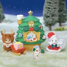 Sylvanian Families - Coffret La Maison du Père Noël - Édition Limitée avec Figurines Bébé Panthère des Neiges et Chien Caramel, Maison Sapin, Traîneau et Accessoires
