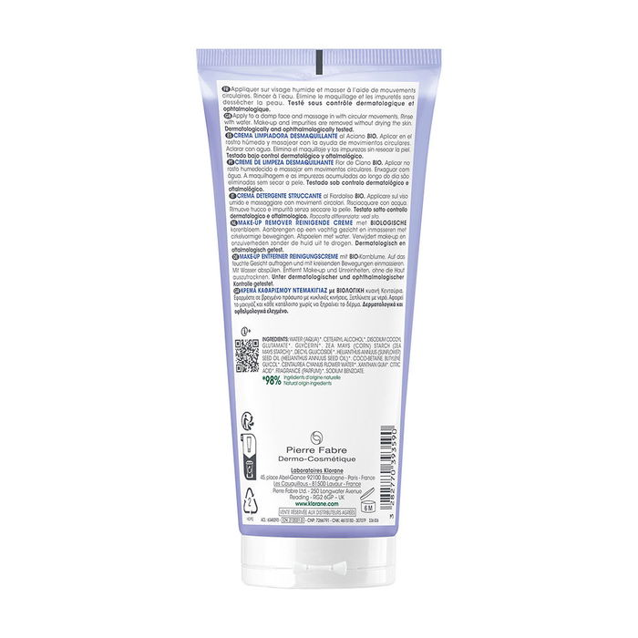 Klorane Crème Nettoyante BIO Bleuet 200 ml - Nettoyage Doux Visage et Yeux, 98% d'Ingrédients Naturels
