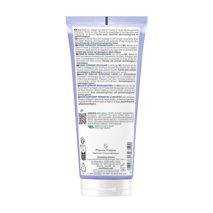 Klorane Crème Nettoyante BIO Bleuet 200 ml - Nettoyage Doux Visage et Yeux, 98% d'Ingrédients Naturels