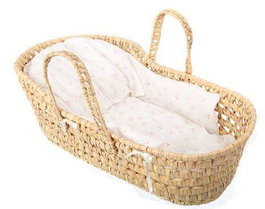 Muñecas Arias Canastilla en osier avec deux anses, alèse, matelas et coussin pour bébé - Lit bébé 26x40x19 cm