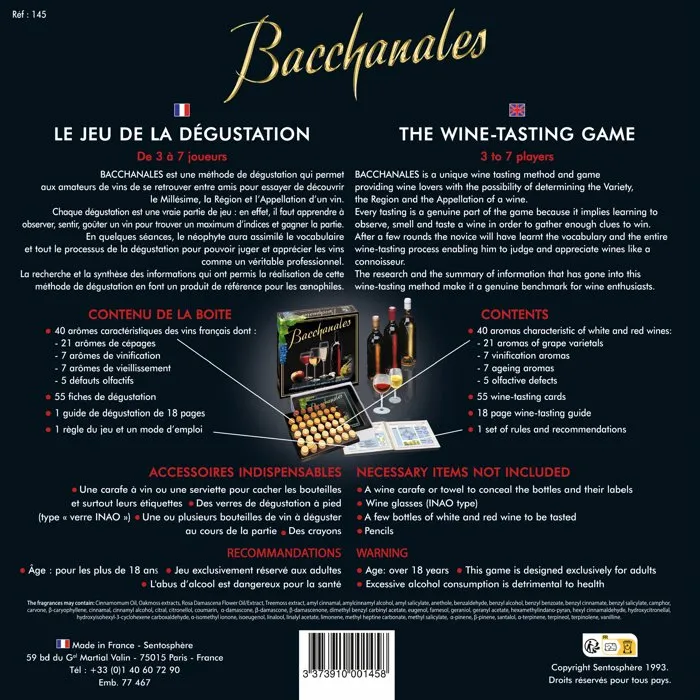 Sentosphere Bacchanales - Kit de Découverte et d'Initiation à l'Oenologie pour Adultes - Analyse des Arômes et des Cépages - 40 Capsules Olfactives
