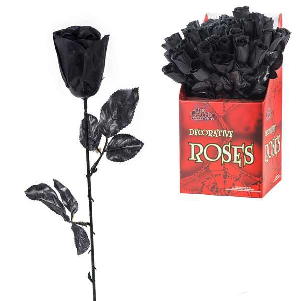 My Other Me - Rose Noir artificielle 43 cm - Lot de 24 pièces en caisse exposante - Composition: 80% polyester, 15% polystyrène, 5% fil de fer