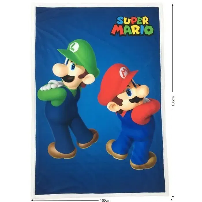 Mario Bros Couverture Sherpa Super Mario & Luigi, Plaid Polaire et Imitation Laine, 100 x 150 cm, Décoration Thème Jeu Vidéo