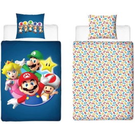 Mario Bros Parure de lit réversible Mario et ses amis, 140 x 200 cm