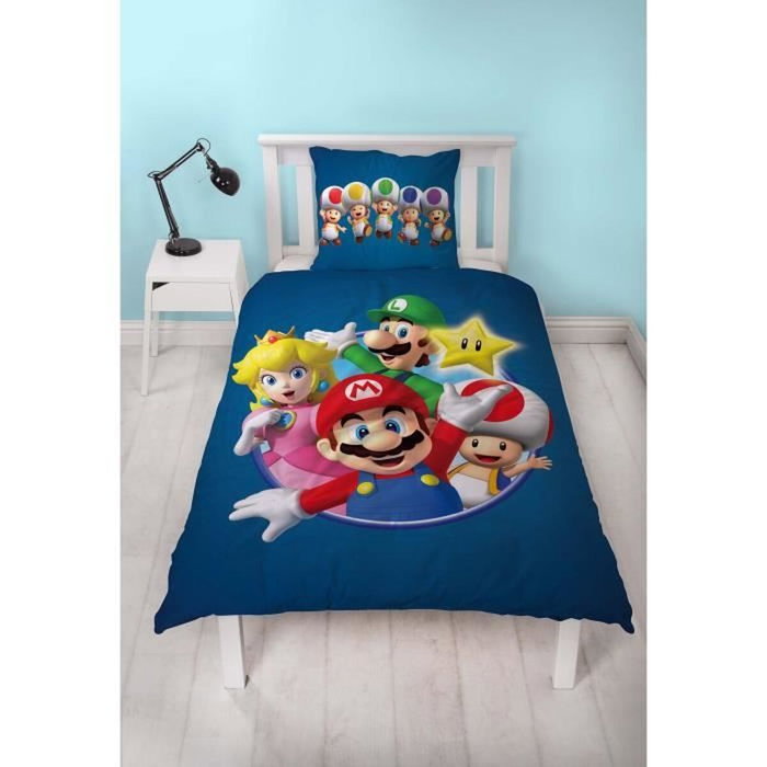 Mario Bros Parure de lit réversible Mario et ses amis, 140 x 200 cm