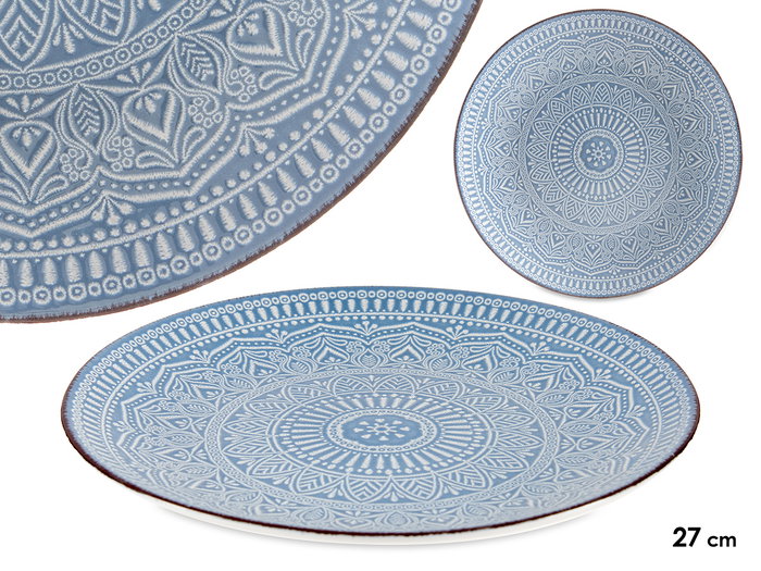 Vessia Assiette Plate Relief Bleu 27 cm en Grès - Lavable au Lave-vaisselle et Micro-ondes (Set de 24) Vessia Assiette Plate Relief Bleu 27 cm en Grès - Lavable au Lave-vaisselle et Micro-ondes (Set de 24)