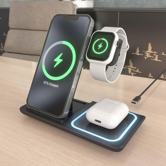 Chargeur mural Aisens ASCH-15W3WC043-BK 3-en-1 Chargeur mural Aisens ASCH-15W3WC043-BK 3-en-1