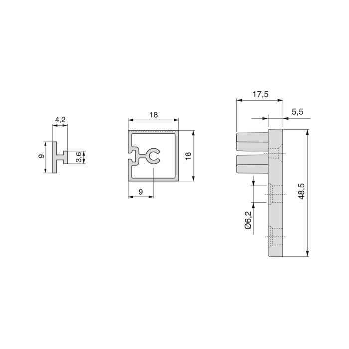Emuca Kit de 4 profilés transversaux Albeam, aluminium anodisé mat