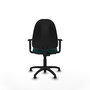 Chaise de bureau Algarra avec mécanisme de contact permanent de base, revêtue de similicuir vert bouteille. Équipée d'un piètement en polyamide noir, d'accoudoirs 1D et de butées