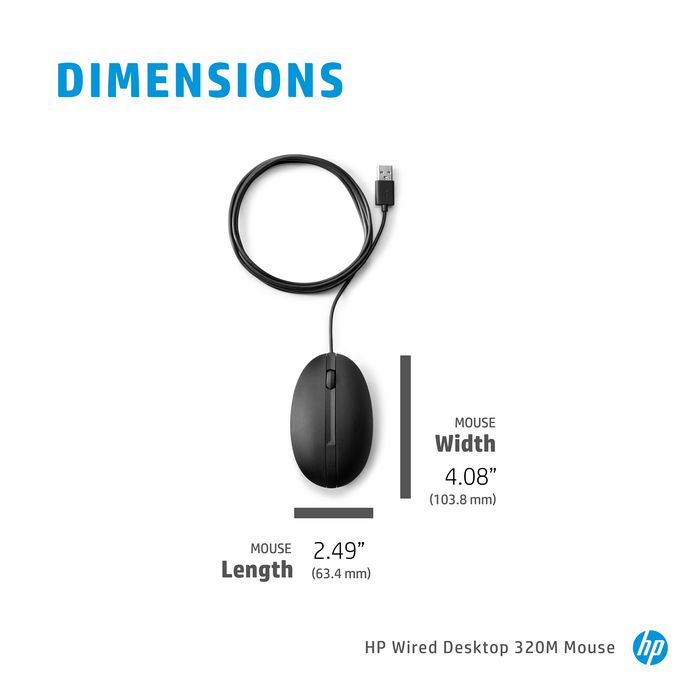 HP 320M - Souris filaire USB pour bureau et ordinateur portable, profilage ergonomique, molette, compatible désinfection HP 320M - Souris filaire USB pour bureau et ordinateur portable, profilage ergonomique, molette, compatible désinfection