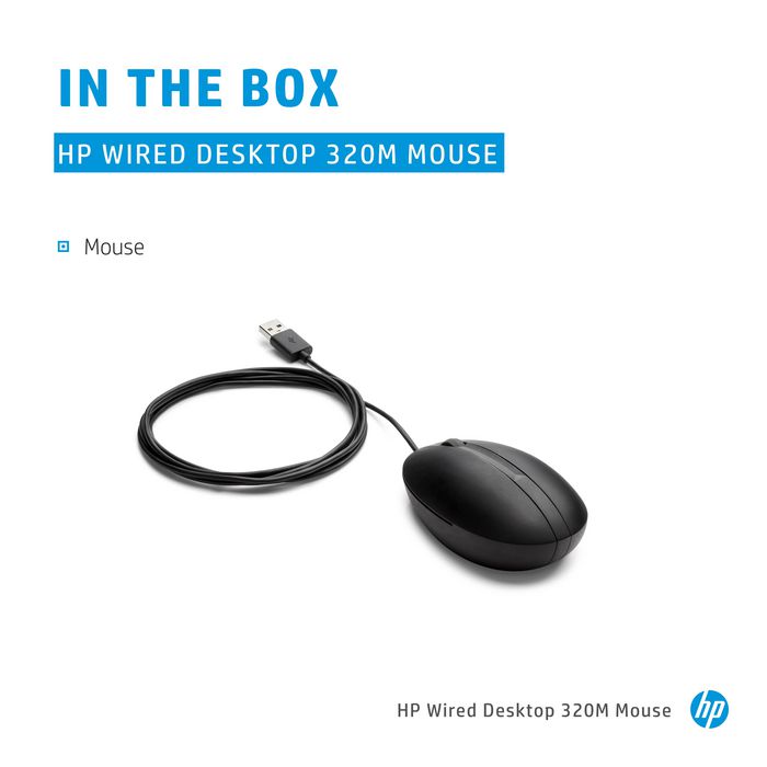 HP 320M - Souris filaire USB pour bureau et ordinateur portable, profilage ergonomique, molette, compatible désinfection HP 320M - Souris filaire USB pour bureau et ordinateur portable, profilage ergonomique, molette, compatible désinfection