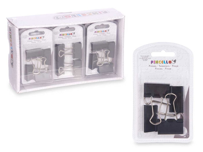PINCELLO Set 4 Pinces Clips Noir Grand Format