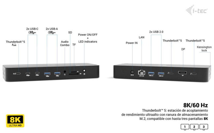 i-tec Thunderbolt 5 Triple Display Docking Station 13 en 1 i-tec Thunderbolt 5 Triple Display Docking Station 13 en 1