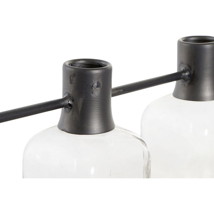 DKD Home Decor Vase Noir Naturel Métal Verre Bois de paulownia 49 x 11 x 27 cm (3 Pièces)