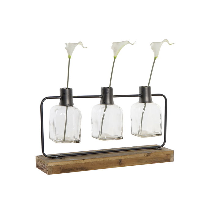 DKD Home Decor Vase Noir Naturel Métal Verre Bois de paulownia 49 x 11 x 27 cm (3 Pièces)