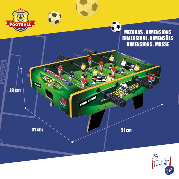 TACHAN Futbolin de Table avec Pieds et Compteur Manuel, Tiges en Caoutchouc, Dimensions 51x31x18.5 cm, pour Adultes +14 ans TACHAN Futbolin de Table avec Pieds et Compteur Manuel, Tiges en Caoutchouc, Dimensions 51x31x18.5 cm, pour Adultes +14 ans