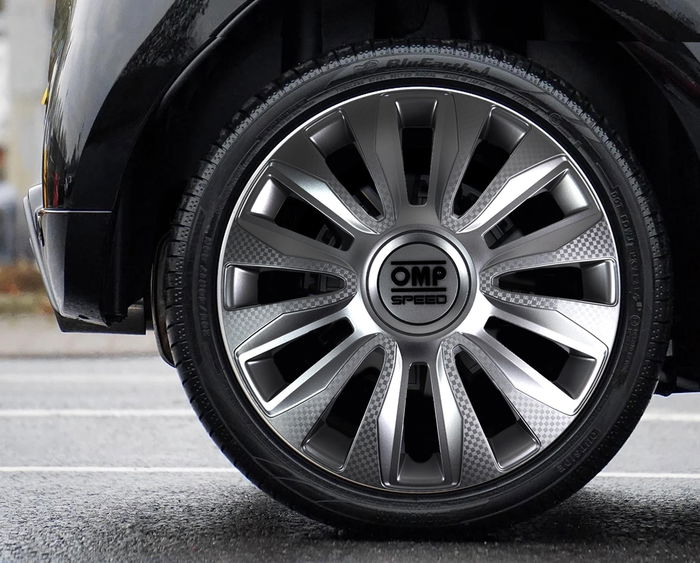 Omp OMPS07011423 Jeu De 4 Enjoliveurs Magnum 14 Pouces Argent-Carbone