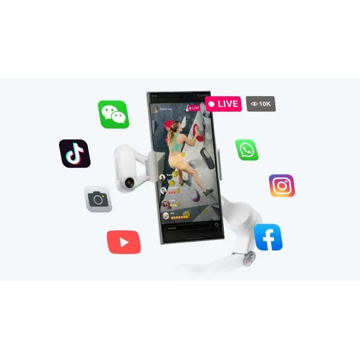 Insta360 Flow 2 Stabilisateur Smartphone avec Suivi Panoramique 360° et Stabilisation 3 Axes - Compatible iOS Android - Blanc