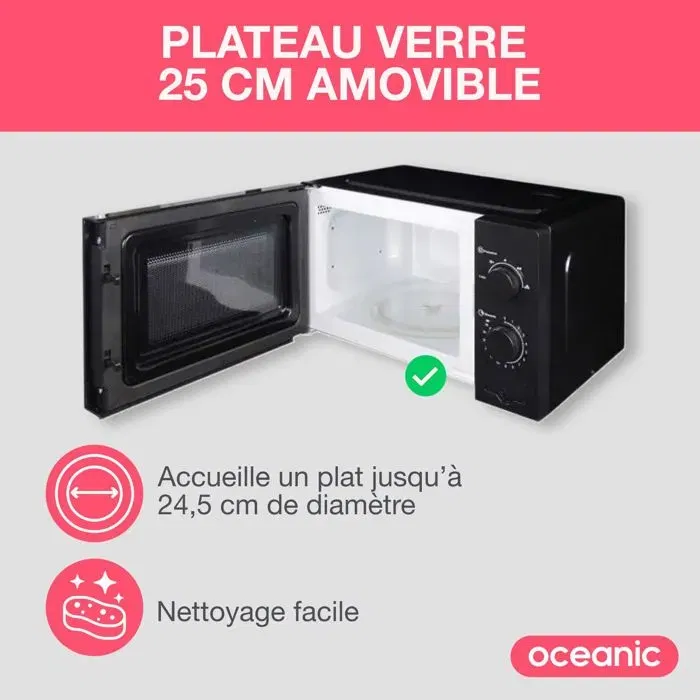 Oceanic MO20B11 - Four à micro-ondes monofonction 20 litres 700W (Noir) - Dimensions : 45.4 x 26.1 x 32.6 cm
