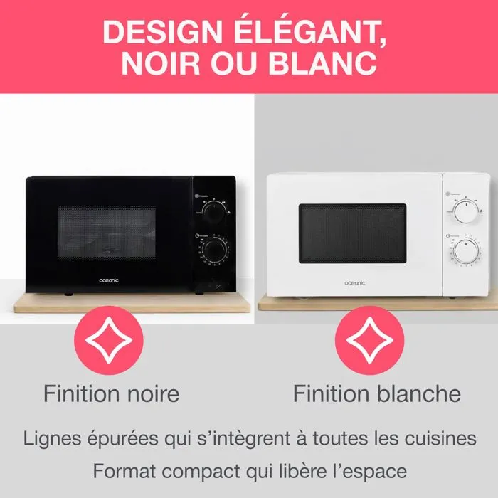 Oceanic MO20B11 - Four à micro-ondes monofonction 20 litres 700W (Noir) - Dimensions : 45.4 x 26.1 x 32.6 cm