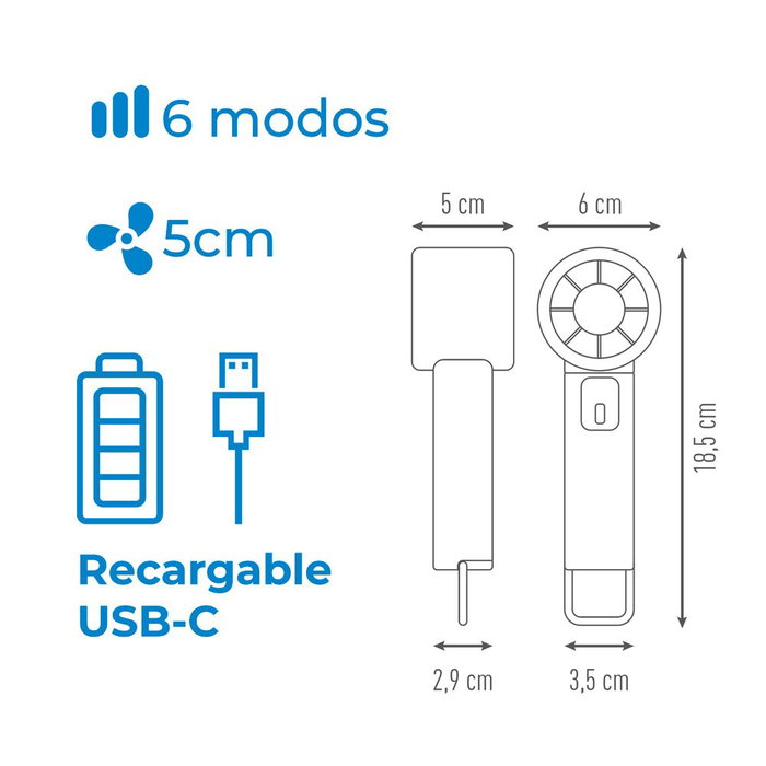 Edm Ventilateur de main numérique rechargeable avec écran digital