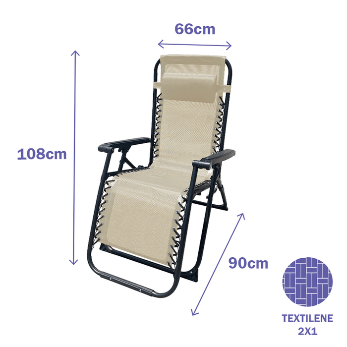 Marbueno pack de 2 Tumbona Plegable Acero avec Coussins Jardin et Piscine 90x66x108 cm Gravité Zéro Beige Réf 10005X2 Marbueno pack de 2 Tumbona Plegable Acero avec Coussins Jardin et Piscine 90x66x108 cm Gravité Zéro Beige Réf 10005X2