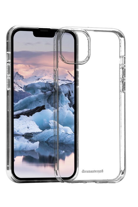 dbramante1928 Coque transparente de protection recyclée pour iPhone 14 Plus, 100% plastique recyclé, compatible charge sans fil, anti-dérapage et anti-jaunissement